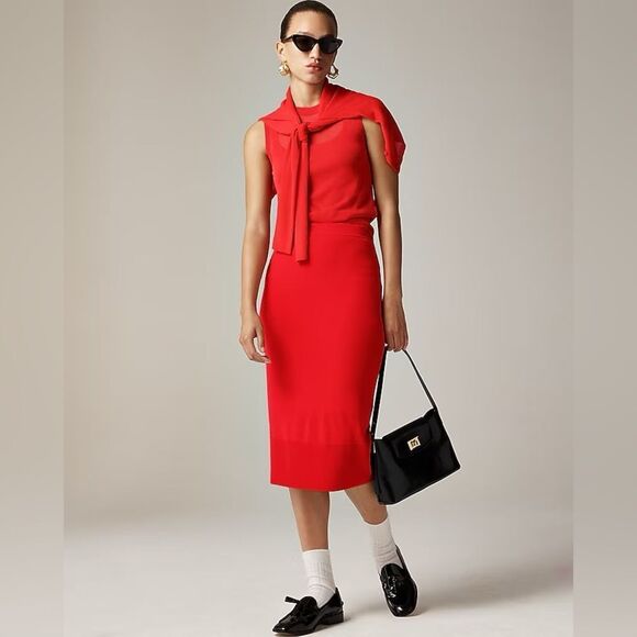 NWT J CREW Gauzy sweater-skirt in Electric Red - Picture 2 of 8